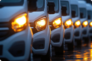 a fleet of vans from a courier service