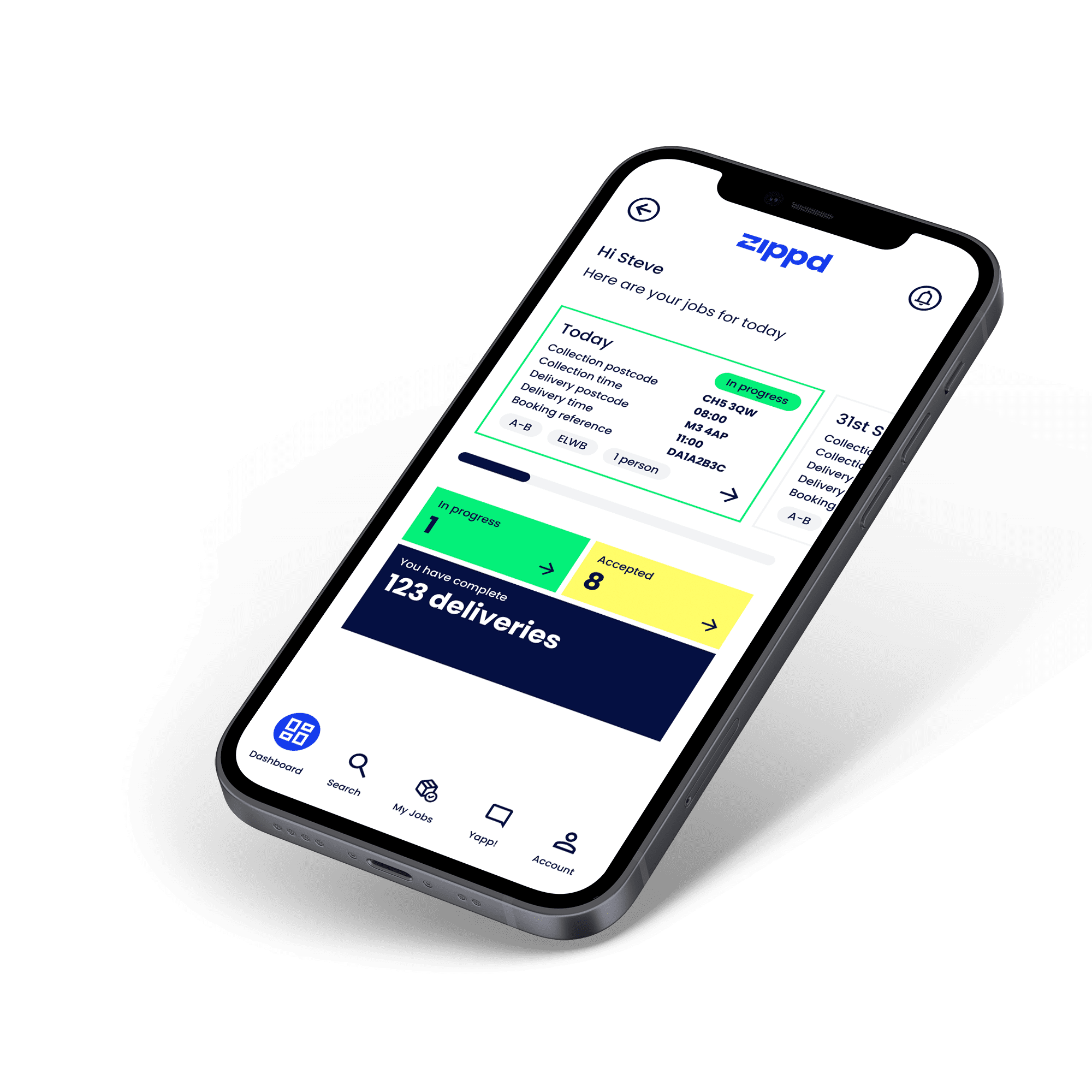 Mobile device showing the Zippd app homepage