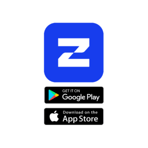 Zippd app icon with App Store and Google Play Store logos